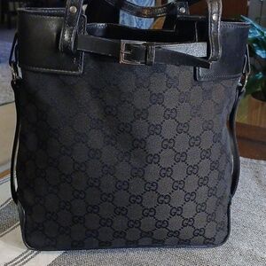 Authentic Gucci Vintage Shoulder Tote Bag Black